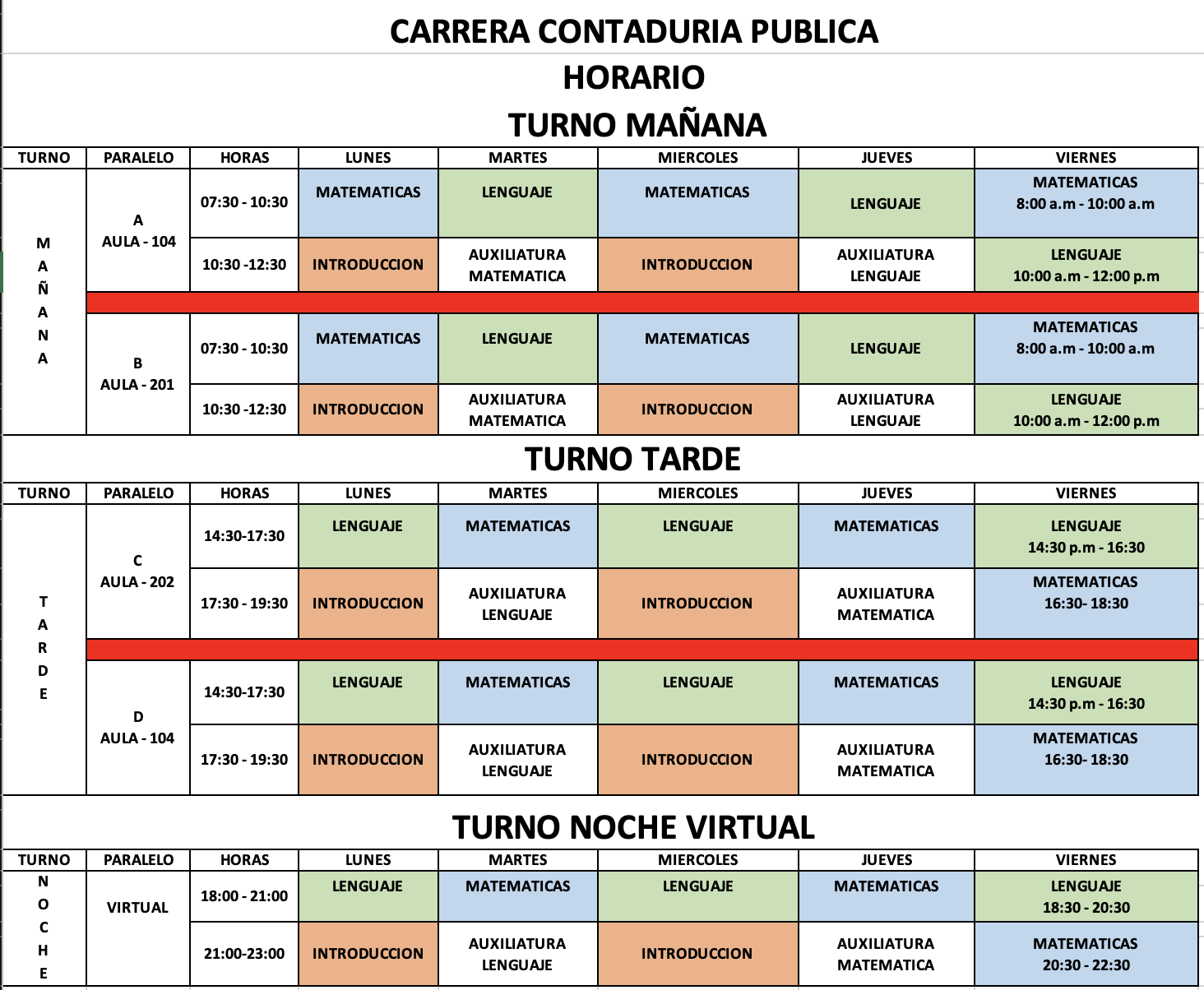 HORARIO CONTADURIA PUBLICA