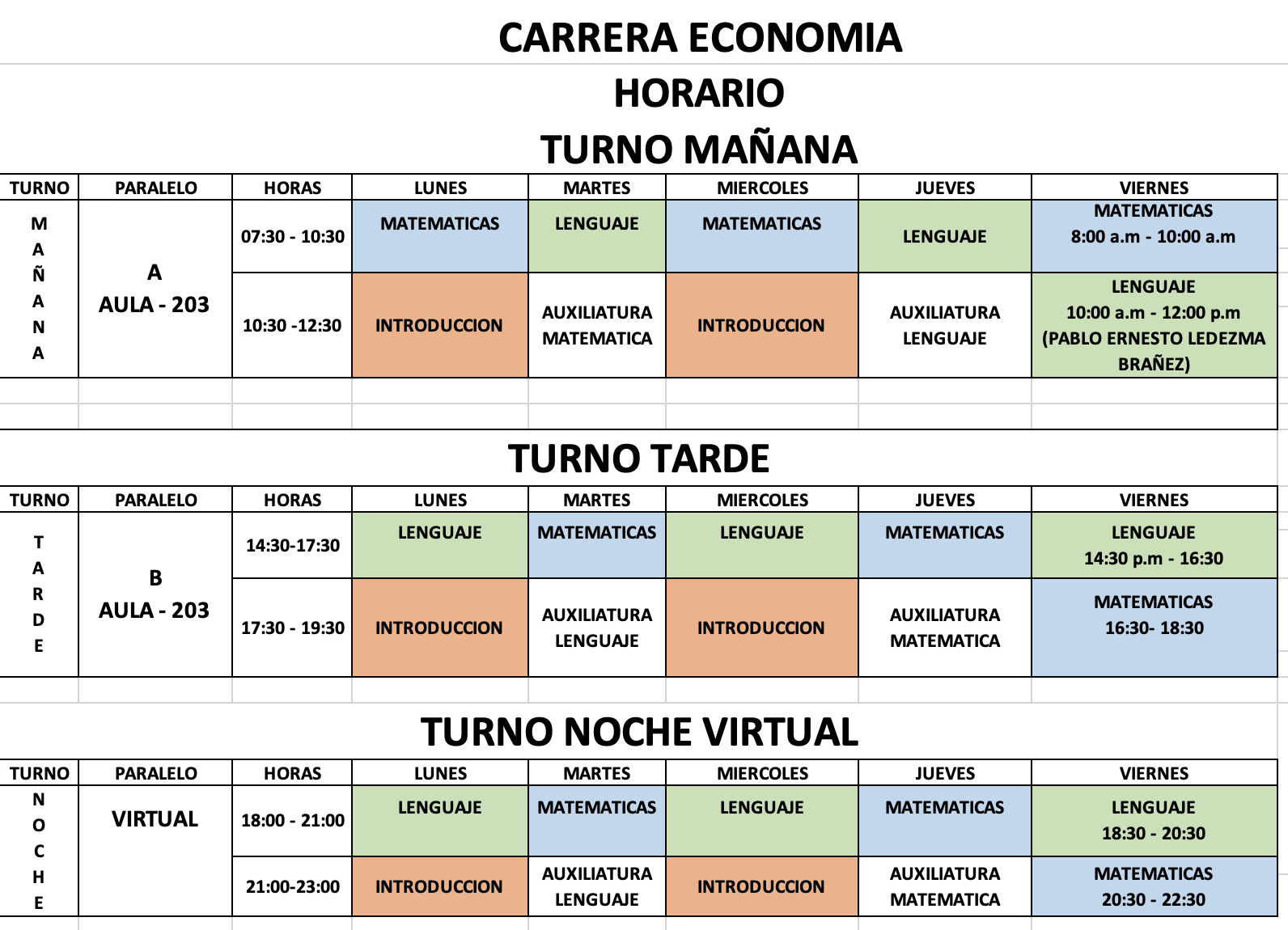 HORARIO ECONOMIA