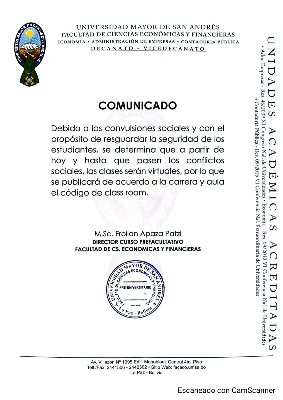 COMUNICADO PRE-FACULTATIVO CLASES VIRTUALES