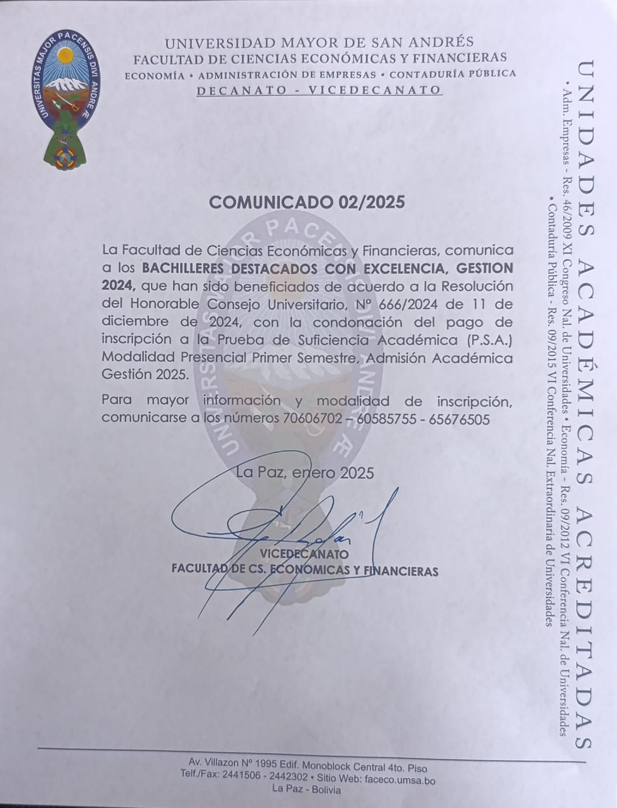 COMUNICADO BACHILLERES DESTACADOS POR EXCELENCIA