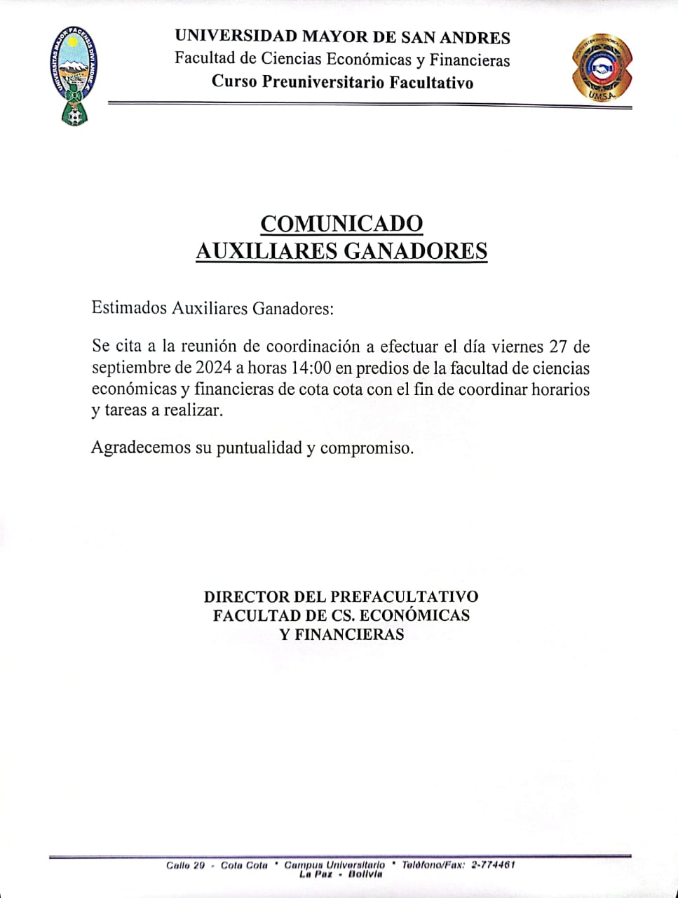 COMUNICADO REUNION AUXILIARES GANADORES PREFACULTATIVO