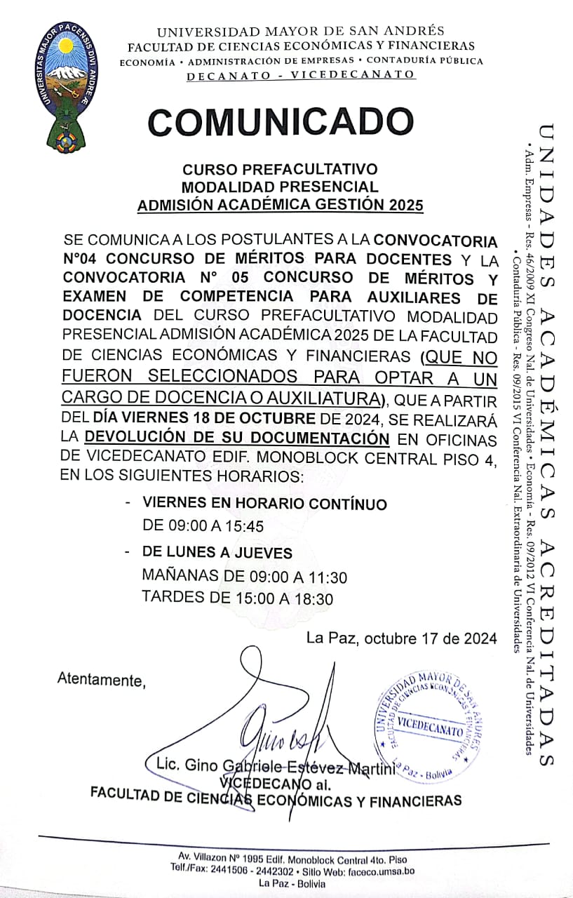 COMUNICADO DEVOLUCION DE DOCUMENTACION AUXILIARES Y DOCENTES