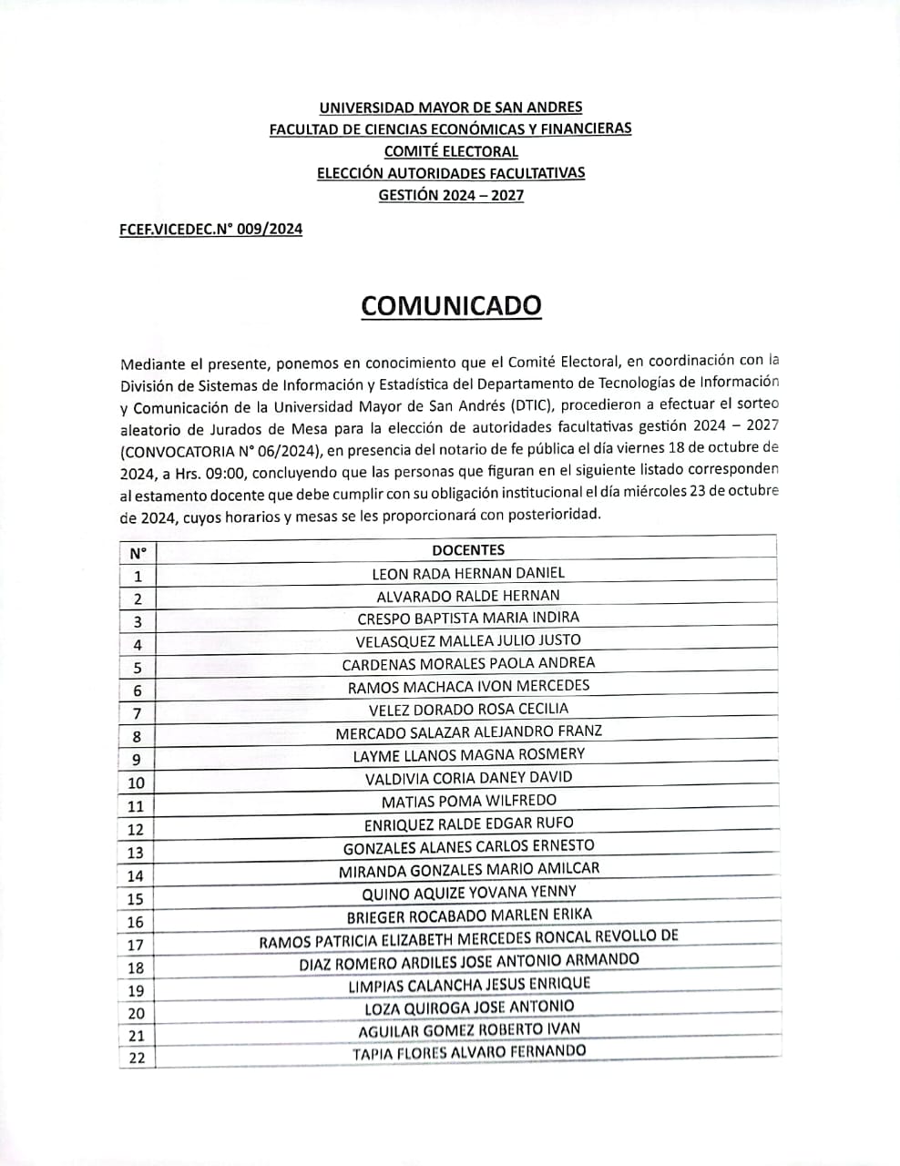 COMUNICADO JURADOS DE MESA DOCENTES